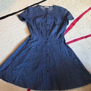 Shoshanna Navy Eyelet Midi Dress